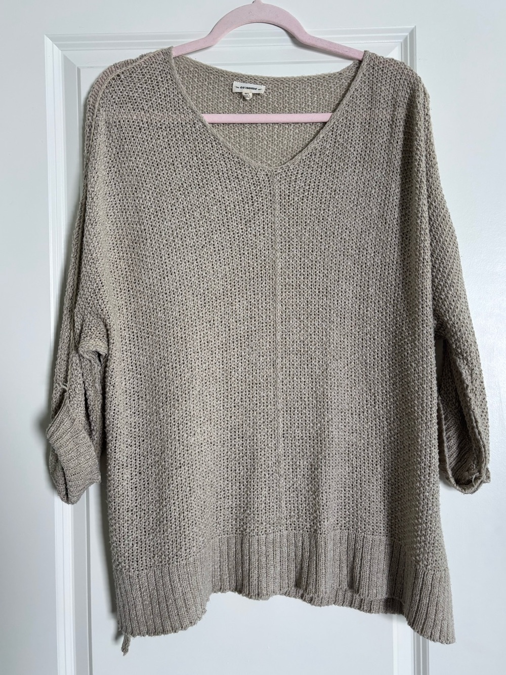 eesome Taupe V-Neck Knit Sweater